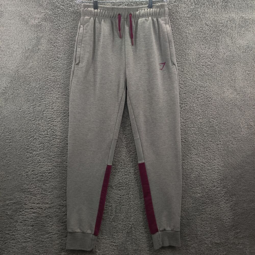 Gymshark Joggers Women's Small Gray Maroon Elastic Waist Drawstring Pockets